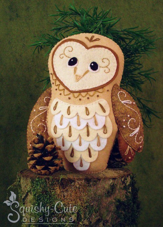 Barn Owl Sewing Pattern PDF - Woodland Stuffed Animal Felt Plushie - Bailey the Barn Owl - Instant Download