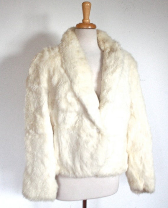 SALE 99 Vintage 1980s White Rabbit Fur Coat // by TrueValueVintage