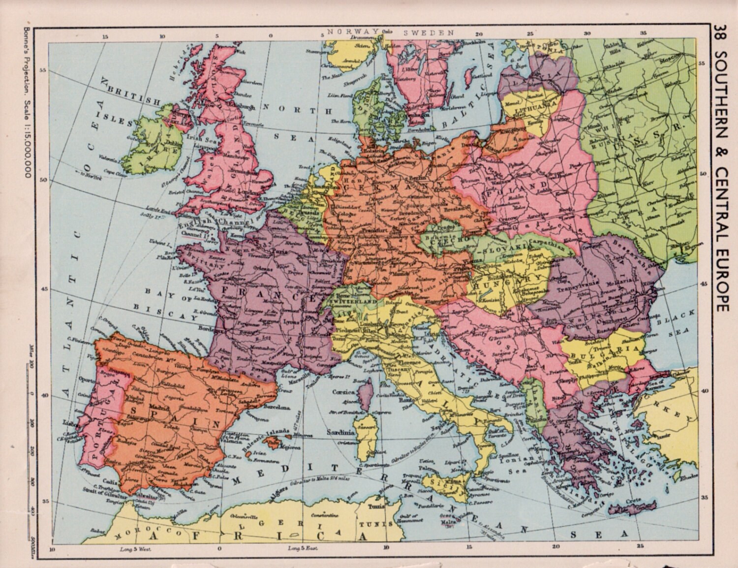 southern central Europe map pre WW2 Europe by theStoryOfVintage