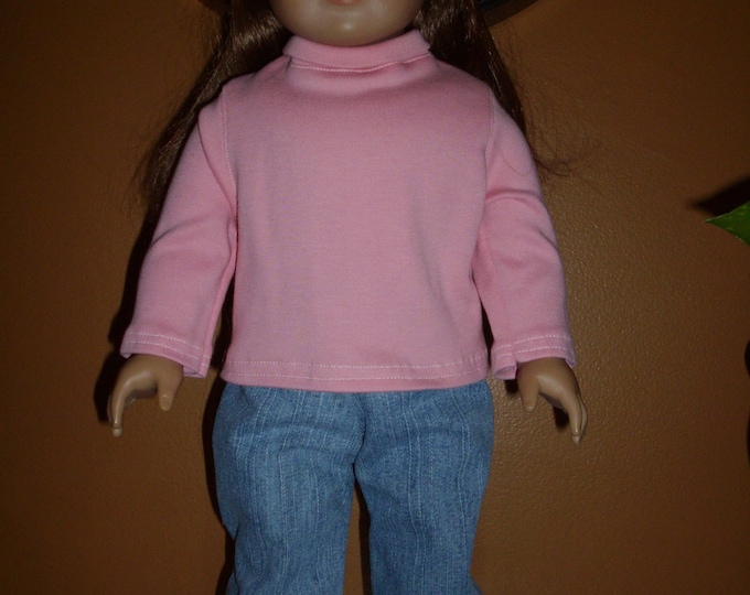 Pink knit turtleneck and Jeans fits 18 inch dolls