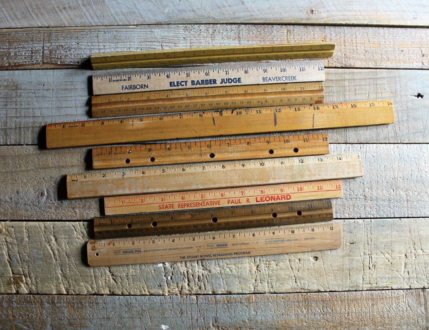 9 Vintage Wooden Rulers