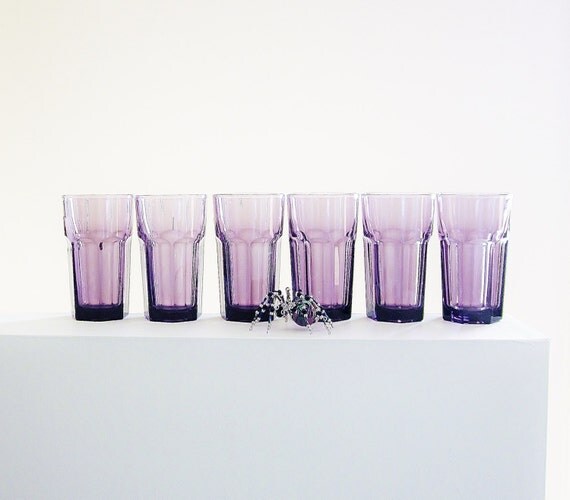 Vintage Libbey Glass Gibraltar Purple Grape Amethyst Lavender Color Juice Water Milk Small Tumbler Paneled Hexagonal Geometric Shape
