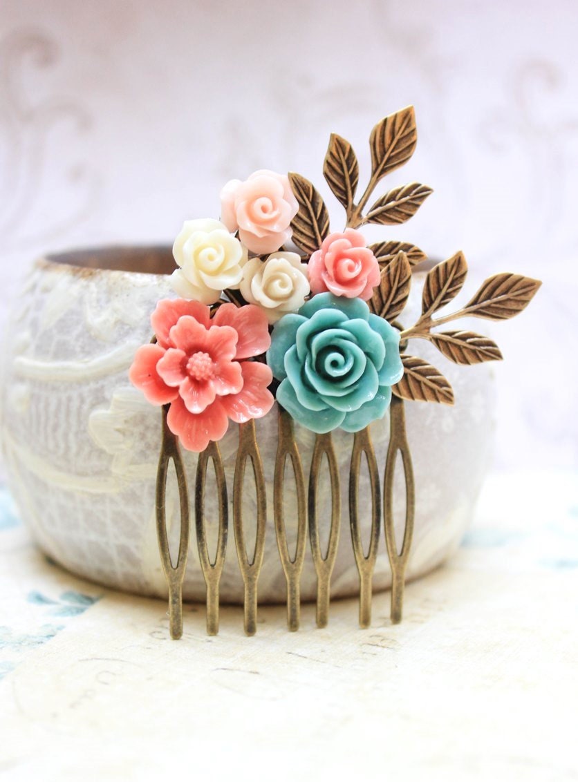 Flower Hair Comb Bridal Flowers for Hair Leaf by apocketofposies