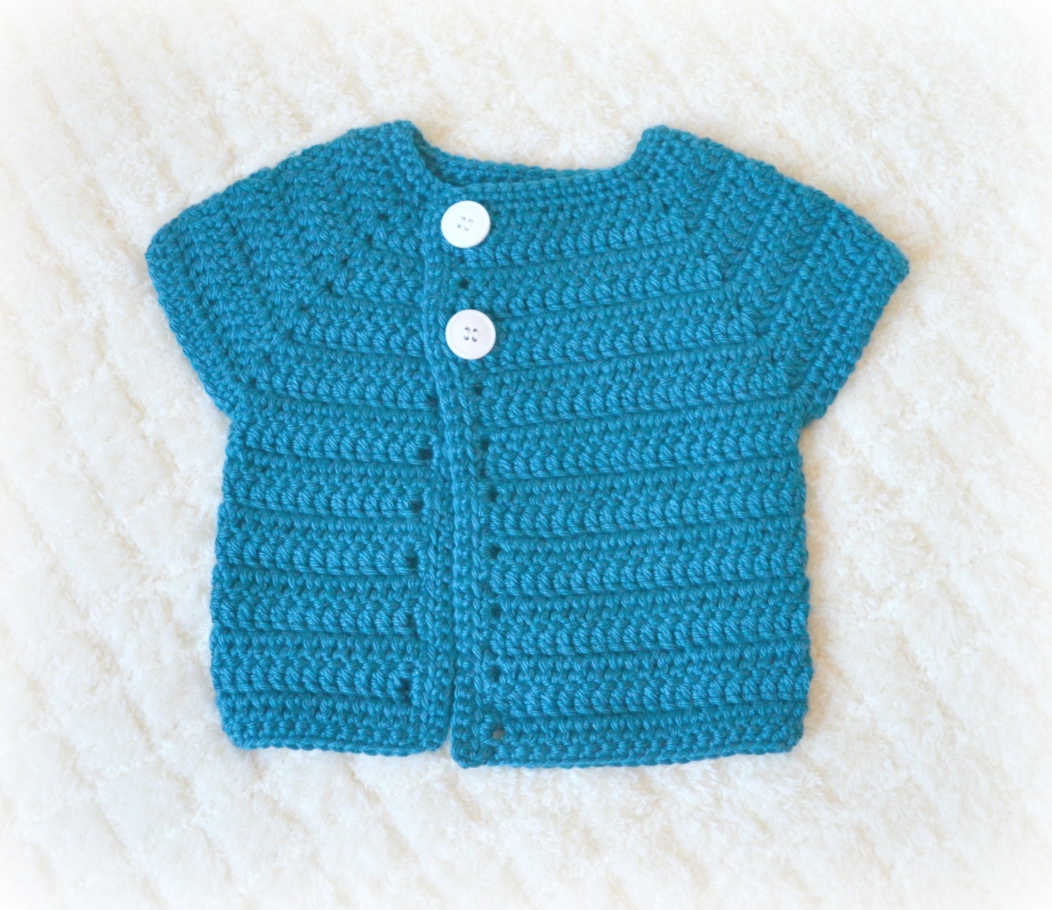 Crochet Baby Sweater Short Sleeve Newborn to 12 months Ocean