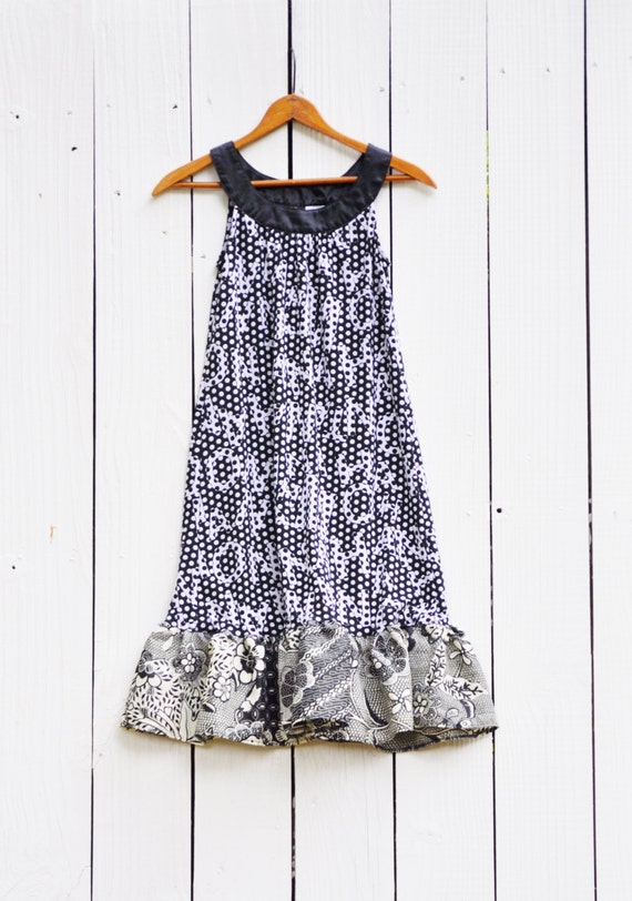 Upcycled Boho Day Dress with Black and White Vintage