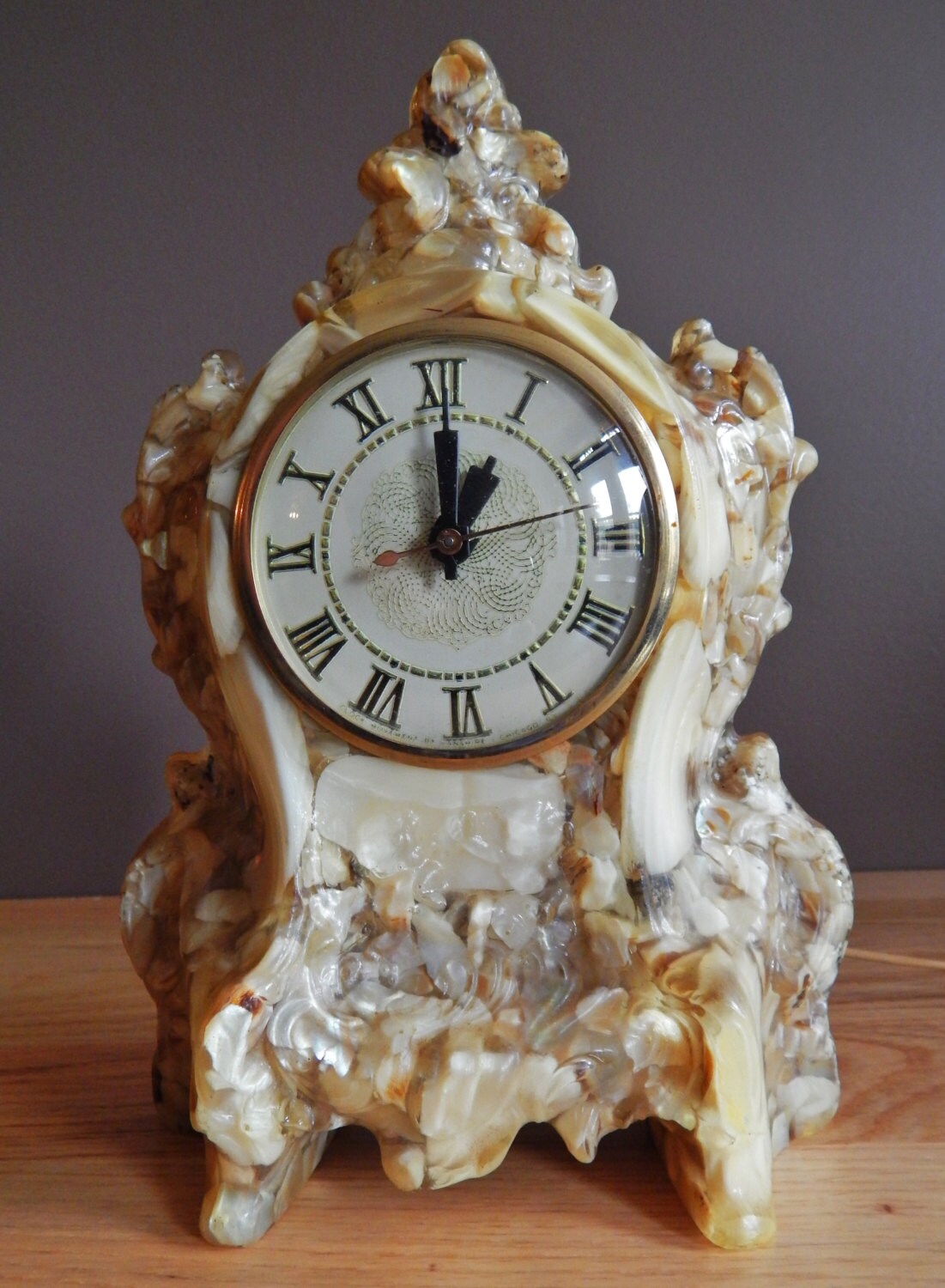 Authentic Mother of Pearl Nacre Inlay Electric Mantle Clock