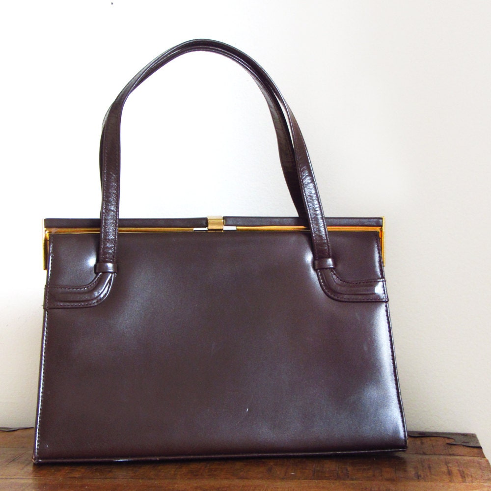 Vintage 60s handbag made in England brown leather LBF