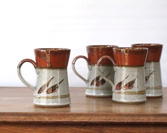 Vintage Mugs / Stoneware Pottery Mug Set of 4 / handmade artisan