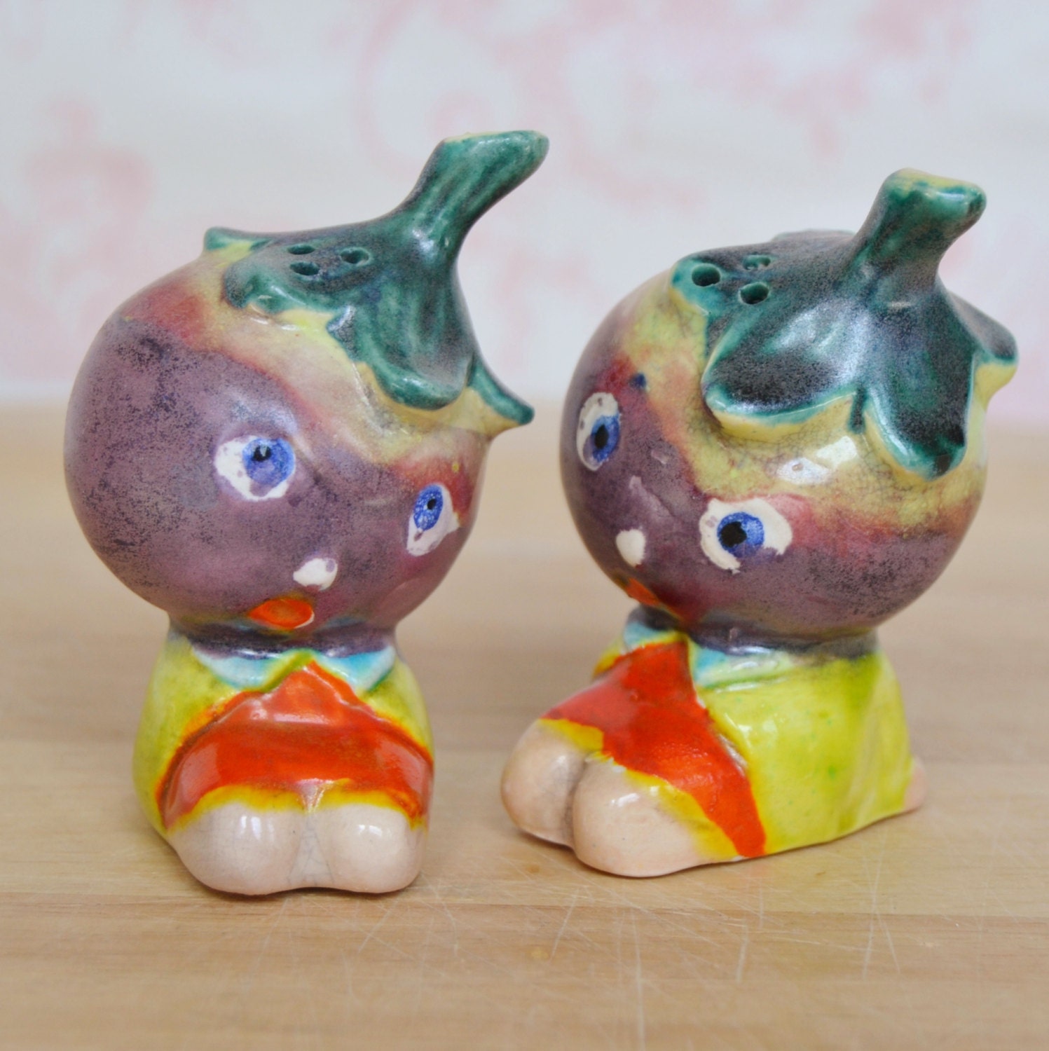 Vintage Eggplant Head Salt and Pepper by RabbitHeartDesigns