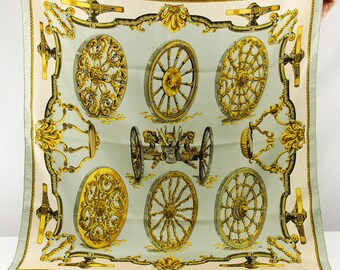 Vintage HERMES scarf / Caty Latham / Roues de Canon / Silk scarf