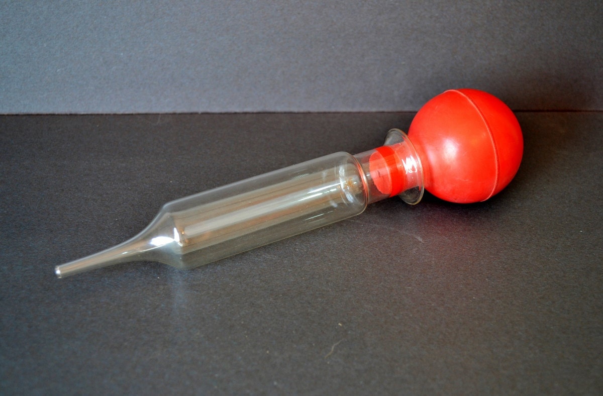 Large Glass Bulb Syringe Vintage Medical Dental Supply Suction