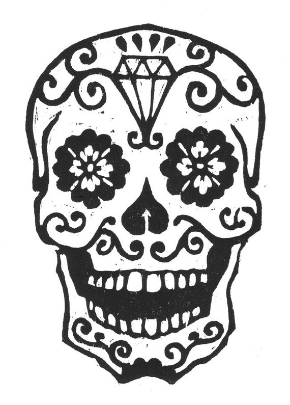 Sugar Skull Woodcut by LibrarianArtist on Etsy