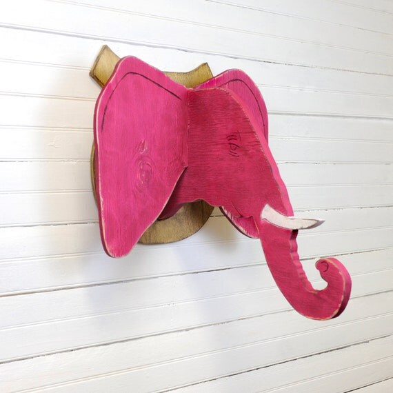 Wooden Elephant Head Decor Nursery Decor Pink Elephant Animal
