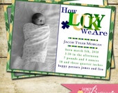 Baby Boy Custom Photo Birth Announcment - DIY Printable Card - Lucky in Love - St Patrick's Day - New Babies - Irish - Holiday Cards Il_170x135