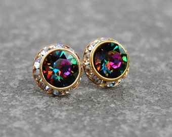 Rainbow Clear Crystal Diamond Earrings Swarovski Crystal Jewel Tone Rainbow Stud Earrings Sugar Sparklers Stud Earrings Mashugana