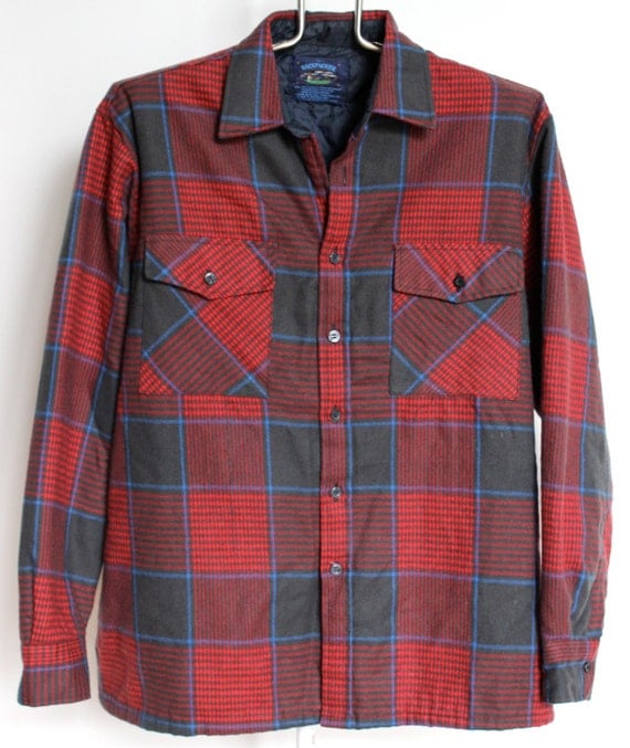 Red Plaid Quilted Flannel Shirt Mens size Large Extra Large