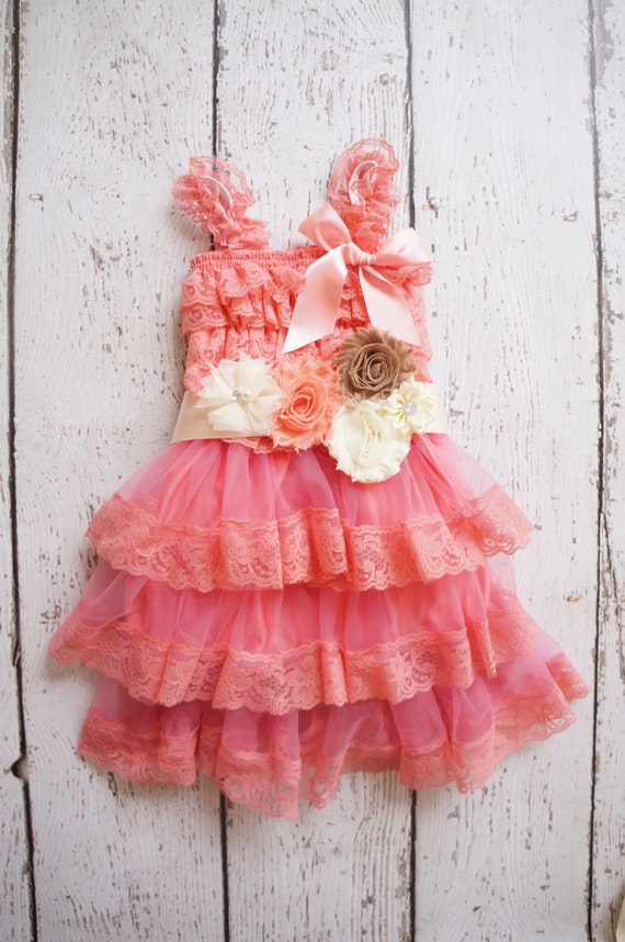 Flower Girl Dress Lace Coral Flower girl dress by PoshPeanutKids