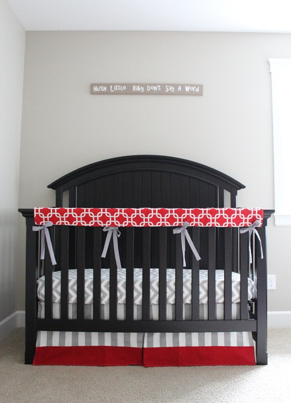Custom Crib bedding - Red and Grey Baby Bedding