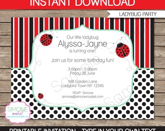 Items similar to Printable Ladybug First Birthday Party Invitation ...