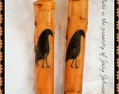 Primitive Taper Candles, 2 Pack, Crow Design, Grungy LED Taper With Timer, NEW!