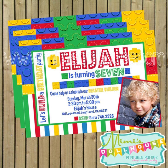Building Block Invitation- Printable Lego Inspired Invitation- Lego Birthday invitation PDF/JPEG Il_570xn