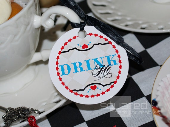 Alice in Wonderland Vintage Tea Party Printable - Favor Tag - Eat Me - Drink Me - Take Me Package - DIY Print - Instant Download Il_570xn