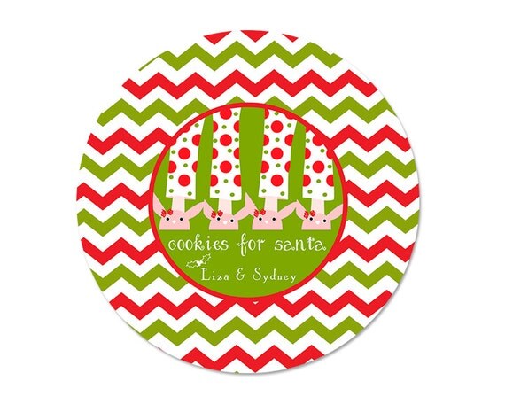 Cookies for Santa Plate - Personalized Melamine Plate - Pancakes and Pajamas - Red and Green Chevron Il_570xn
