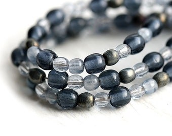 Mystic Grey czech glass beads mix for jewelry making - round spacers, druk, small, metallic beads - 4-3mm - approx.180Pc - 1290