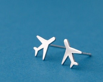 Airplane earrings sterling silver airplane stud earrings jet lag