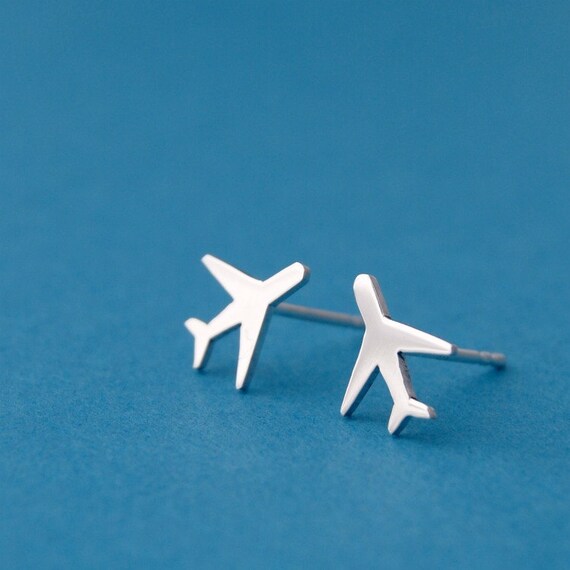 Airplane earrings sterling silver airplane stud earrings jet