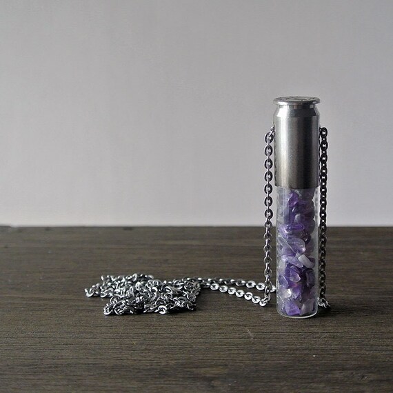 Items Similar To Amethyst Bullet Gemstone Vial Necklace Silver