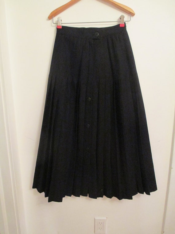 Black Long Wool Skirt Canadian Vintage Winter Woolen Pleated