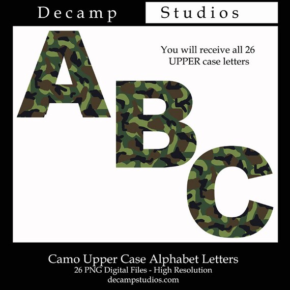 GREEN CAMO LETTER Clipart Alphabet abc Camouflage Digital