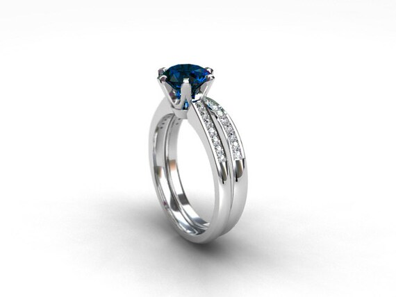 engagement ring set, London blue topaz, Diamond band, Teal, wedding ...
