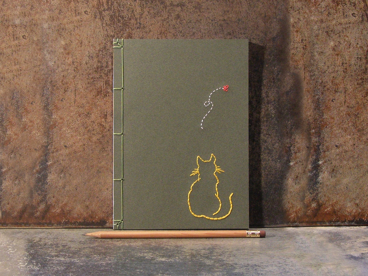 Cat Journal. Cat Notebook. Embroidered Notebook. Cat Lover