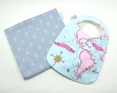 Baby bib and burp cloth set / World Map Baby / anchor / gift set / 100% cotton / fits 3 months to 2 years plus