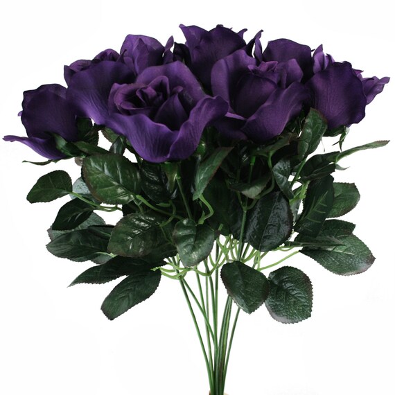 10 Purple Rose Stems Silk Flower Wedding Reception Table