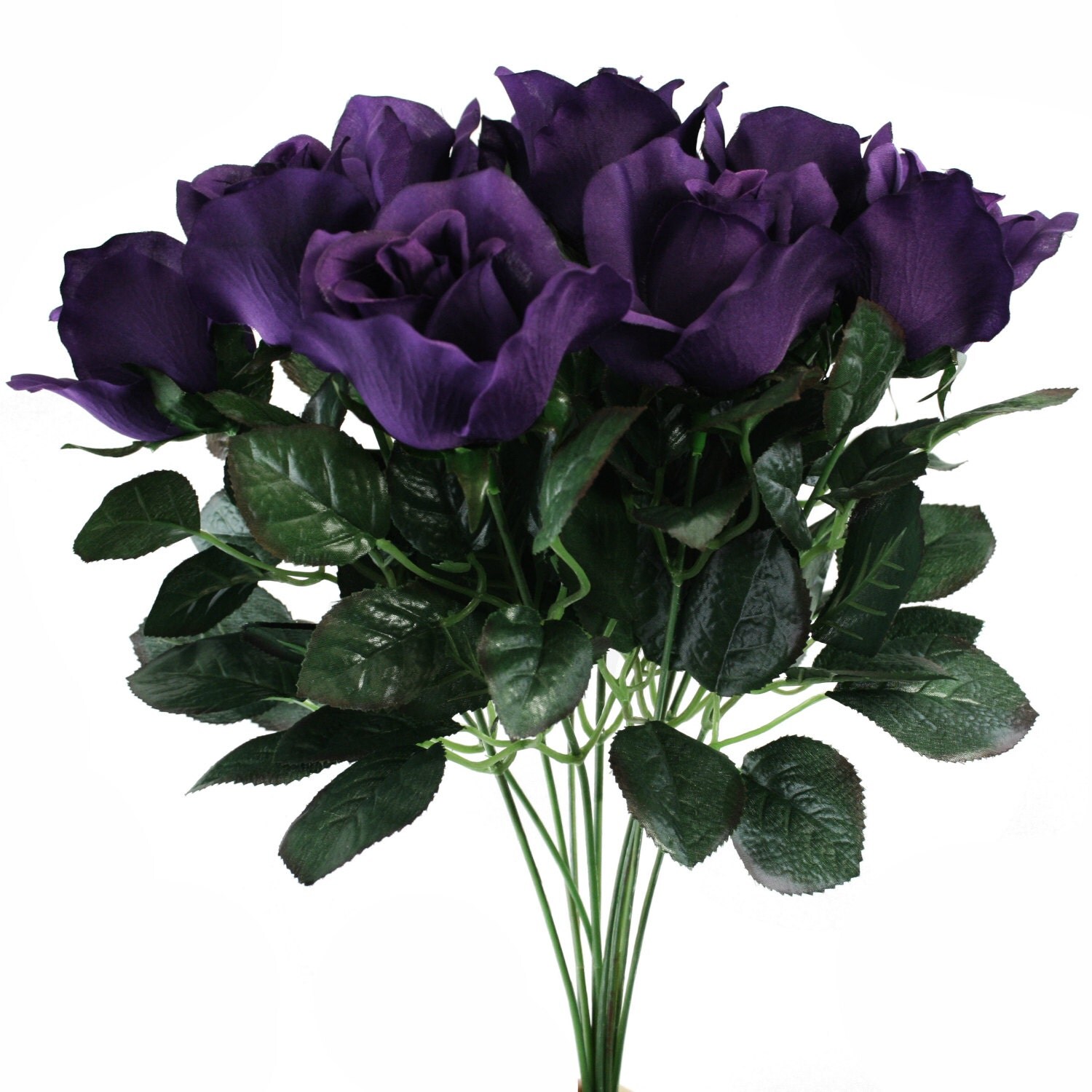 10 Purple Rose Stems Silk Flower Wedding/Reception Table