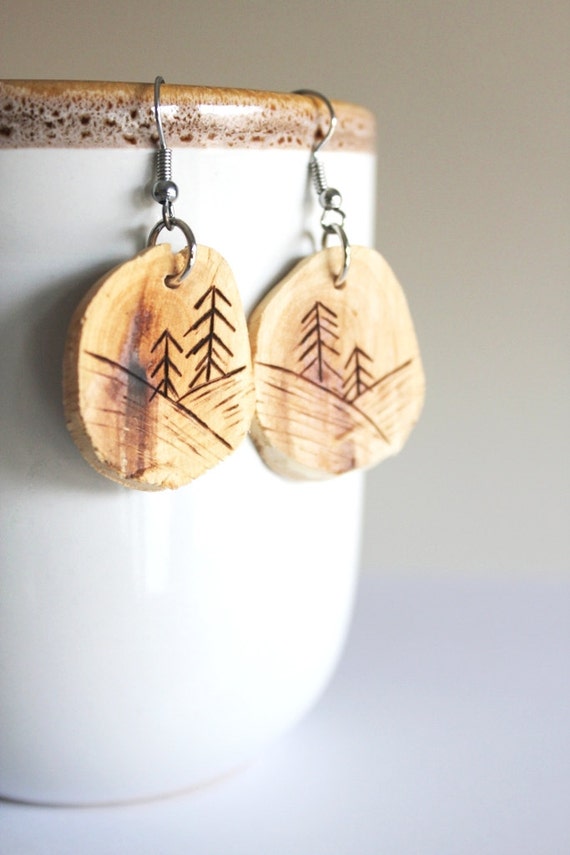 Items similar to Carved Wood Earrings Tree Branch Earrings Wood