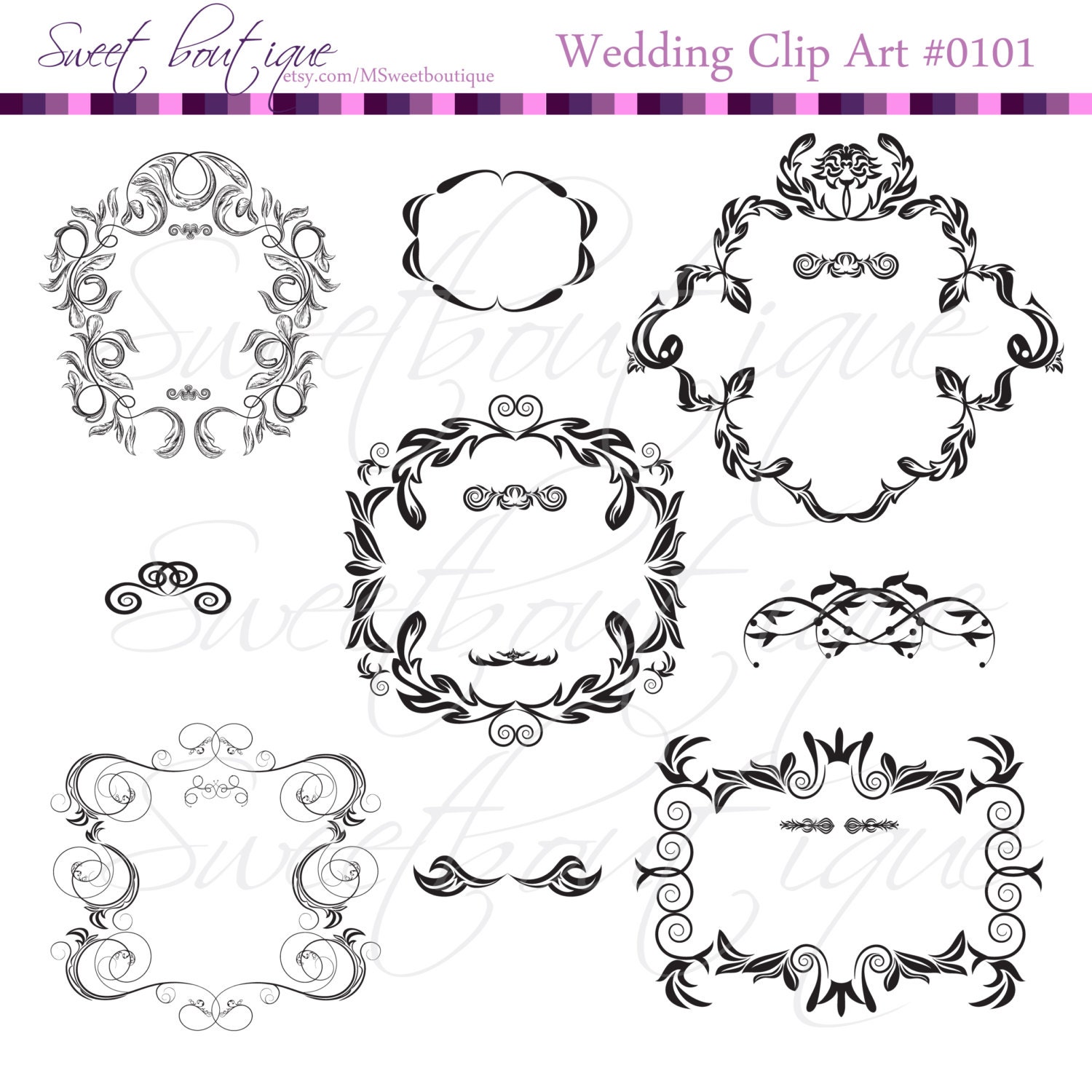 Swirl Borders Decorative Flourishes Retro Silhouette Fancy