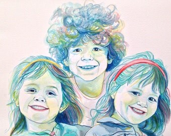 WATERCOLOR CHILDREN custom PORTRAIT from photo, Gift for grandparents, Special gift, custom gift, for mom, for dad, father gift mother gift