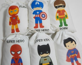 Birthday Party Favor Bags Super Heroes group 2 For Treat's or gifts, Personalized 5" X 7" or 6" X 8" Qty 6