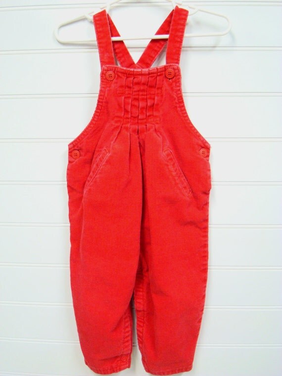 Vintage Baby Clothes Baby Girl Corduroy Overalls in a Bright