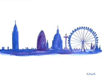 London skyline original watercolour painting, London art London panorama London painting 12 x 9 inch Father'sday gift idea