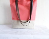 Salmon pink tote bag, spring tote bag, dark salmon tote bag, linen and cotton tote bag