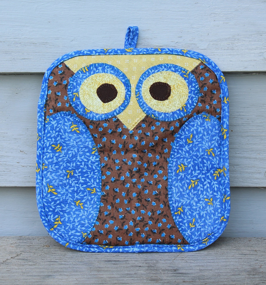 Owl Pot Holder Owl Potholder Brown Blue by CatInTheBagCreations