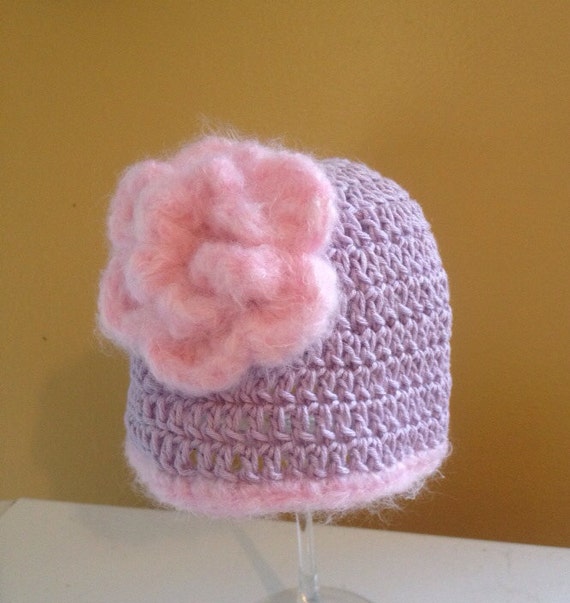 Crochet Baby Hat Baby Girl Hat Hat with Flower 3-6 by QuinnsBin