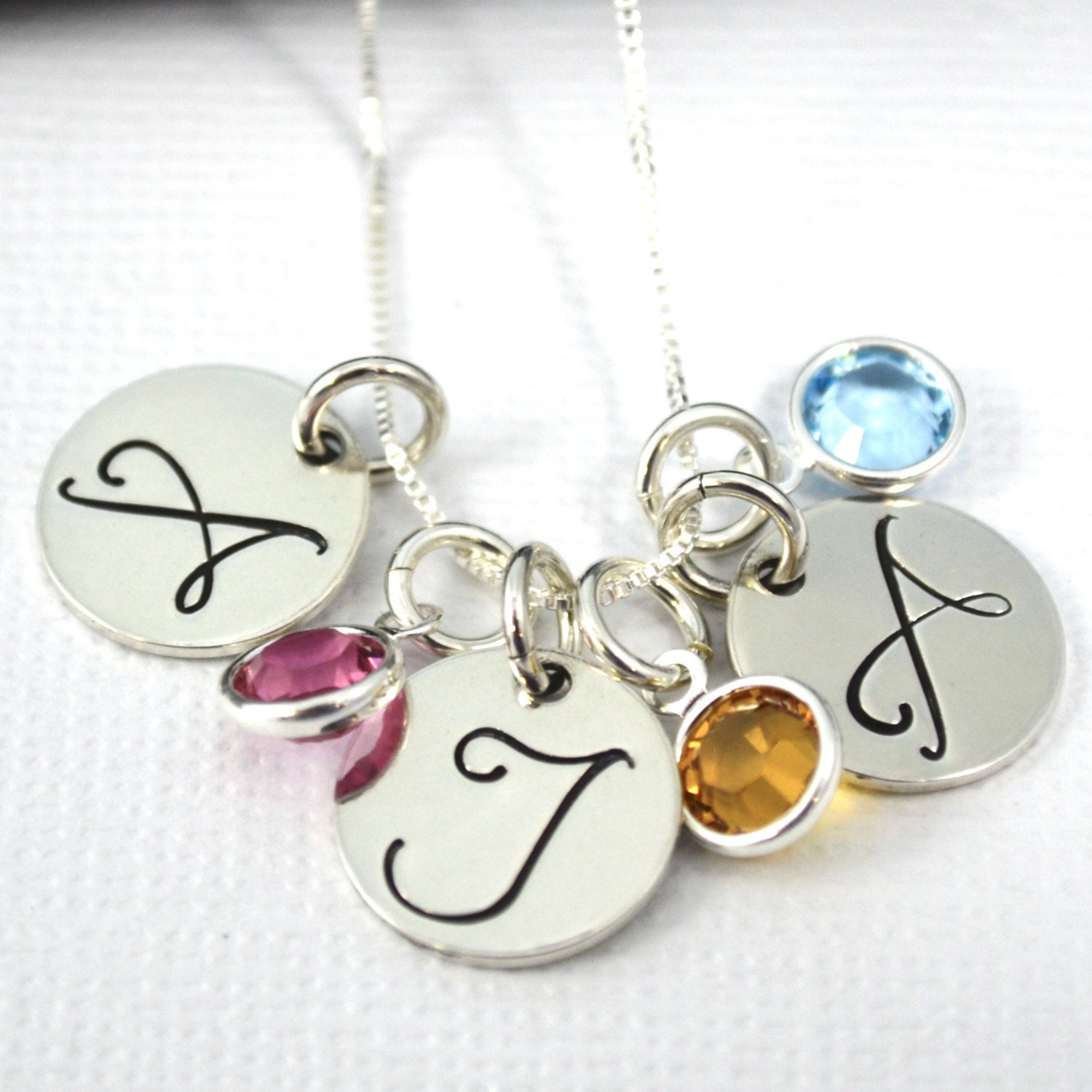 Mother Child Personalized Initial Necklace with Birthstones