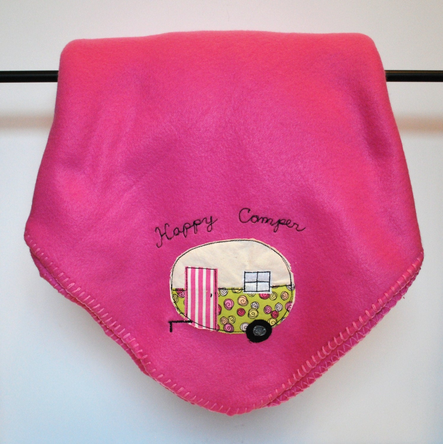 Vintage Camper Blanket Fleece Bubble Gum Pink by CreativeJunkee