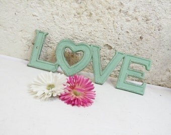 Love Sign/Cast Iron Decor/Metal Wall Decor/Metal Sign/Green Decor/Door Decor/Hand Painted Decor